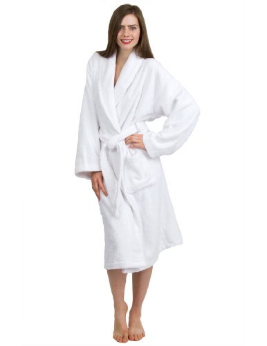 TowelSelections Turkish Terry Bathrobe – 100% Egyptian Cotton, Shawl Collar Terry Robe for Women and Men, Made in Turkey  (White, L/XL)