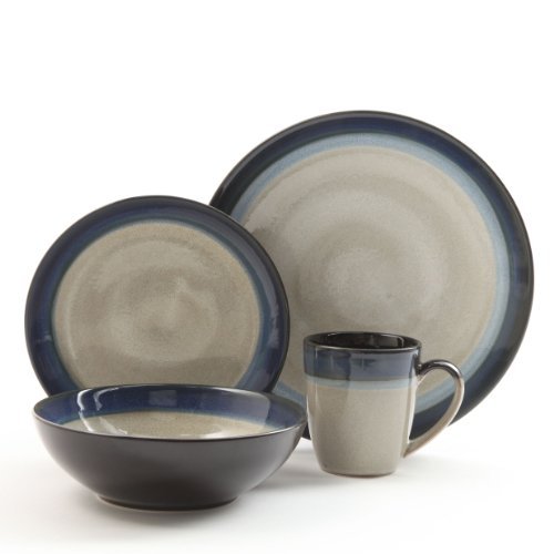 Gibson Couture Bands 16-Piece Dinnerware Set, Blue and Cream