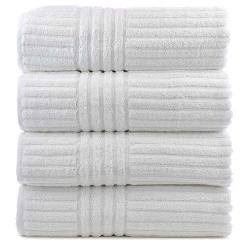 Luxury Hotel & Spa Towel 100% Genuine Turkish Cotton Bath Towels – White – Striped – Set of 4