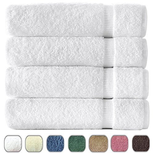 Turkish Luxury Hotel & Spa 27″x54″ Bath Towel Set of 4 – 100% Genuine Cotton from Turkey – 700gsm Eco-Friendly (Bath Towels, White)
