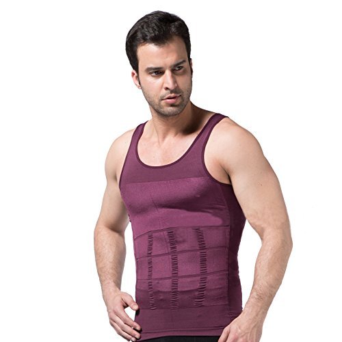 Surker Mens Slimming Body Shaper Vest Shirt Abs Abdomen Slim(Purple, Small)