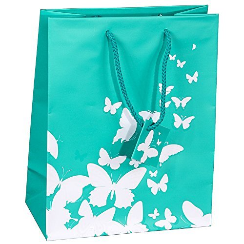 10 pcs Fancy Small Fancy Smooth Matte Finish Shopping Paper Gift Sales Tote Bags with Glossy Spot Printed White Butterflies 4″ x 2.75″ x 4.25″