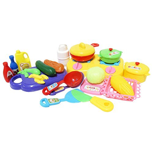 Little Big World Toy Cooking Appliance, Utensil and Food Set (24-Piece), Multicolor