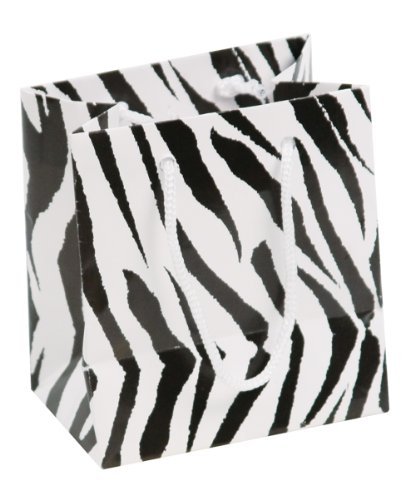 10 pcs Small Zebra Glossy Shopping Paper Gift Sales Tote Bags with Blank Message Tag 4″ x 2.75″ x 4.5″