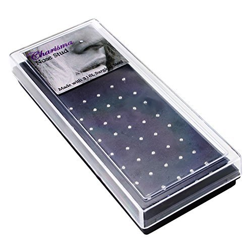 Charisma Stainless Steel 1.5mm Clear Crystal Set Crystals Nose Studs Rings Pins Piercing Hypoallergenic Jewelry 40 Box Set