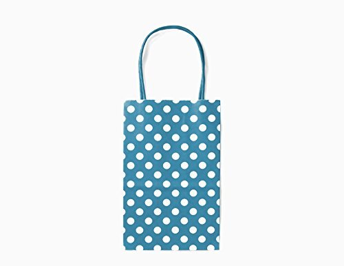 12CT SMALL TURQUOISE POLKA DOT BIODEGRADABLE, FOOD SAFE INK & PAPER KRAFT BAG WITH COLORED STURDY HANDLE (Small, Turquoise)