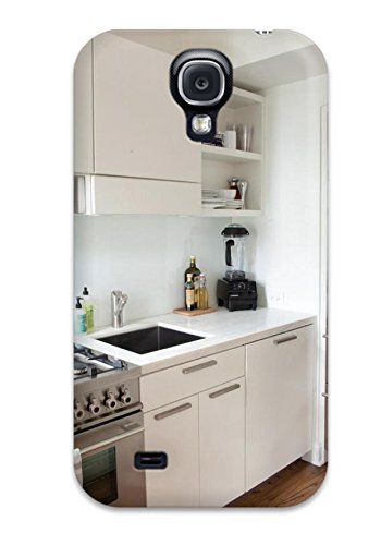 New Premium Flip Case Cover Small Contemporary Style Kitchen With White Cabinets And Stainless Steel Appliances Skin Case For Galaxy S4