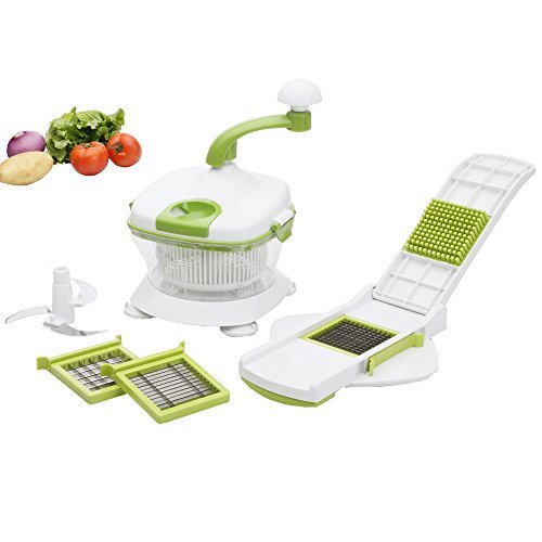 Foho Manual Food Processor, Salsa Mixer Maker, Spinner, Chop, Blend, Whip, Slice, Shred, Julienne & Juice