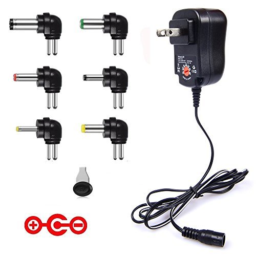 [Negative Version] IKOCO Universal 12W 3V 4.5V 5V 6V 7.5V 9V 12V 1A 1000mA Regulated Multi Voltage Switching Replacement Power Adapter for Household Electronics Routers Speakers LCD CCTV Cameras