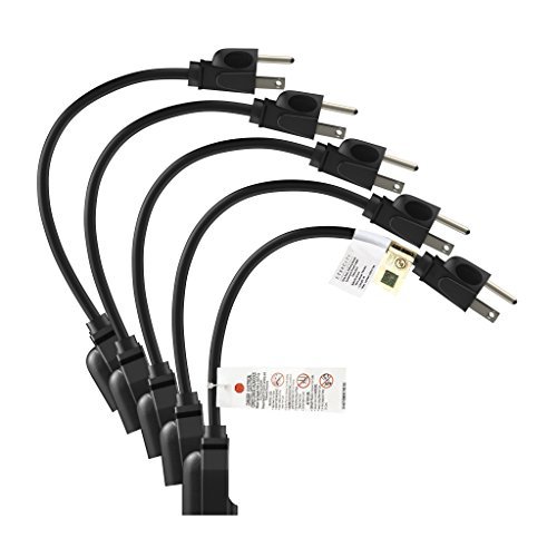 Etekcity 5 Pack Power Extension Cord Cable, Outlet Saver, 3 Prong, 16AWG 13A, UL Listed (Black, 1 Foot)