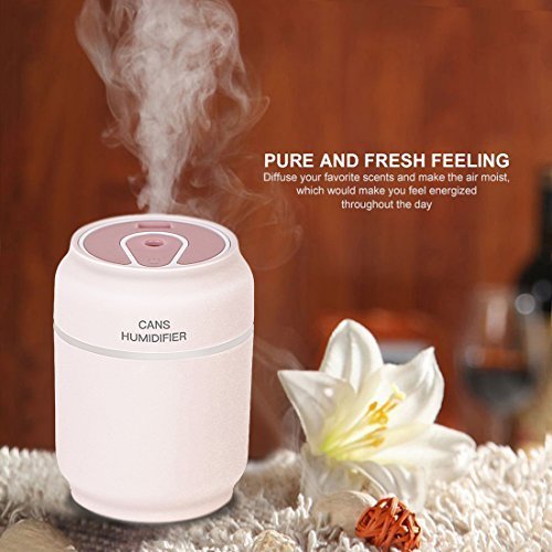 Cool Mist Humidifier,Sysmarts Ultrasonic USB Portable Air Humidifiers Purifier for Cars Office Desk Home Babies kids Bedroom, 200ML Mini Desktop Cup Humidifier With LED Night Light and No Noise(Pink)