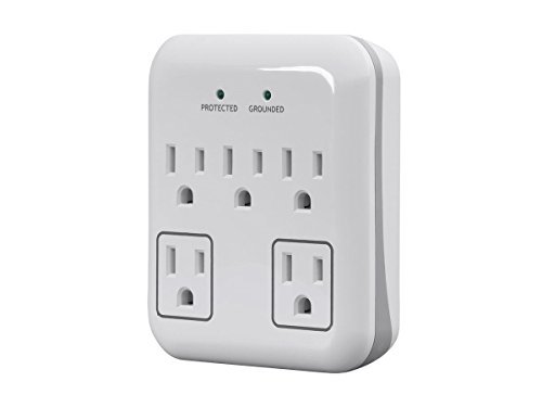 Monoprice 5 Outlet Surge Protector with 2 Transformer Outlets – White | ETL Rated 900 Joules With Grounded And Protected Light Indicator For Small Indoor Appliances