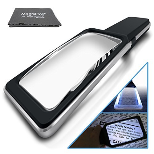 MagniPros 3X Large & Wide Evenly Lit Viewing Area Magnifying Glass with 10 Ultra Bright Dimmable Anti-Glare LEDs (Most Comfortable Lighting for your Eyes) Ideal for Small Prints & Low Vision