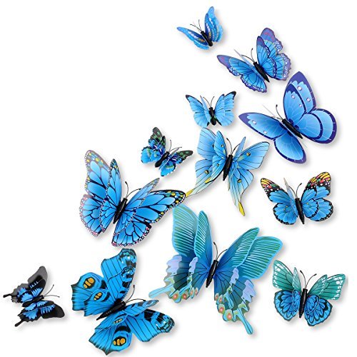 DaGou mixed of 12PCS 3D Pink Butterfly Wall Stickers Decor Art Decorations¡ (Blue)