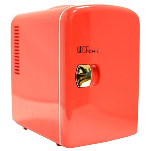 Uber Appliance UB-CH1 Uber Chill Mini Fridge 6-can portable thermoelectric cooler and warmer mini fridge for bedroom, office or dorm (Uber Red)
