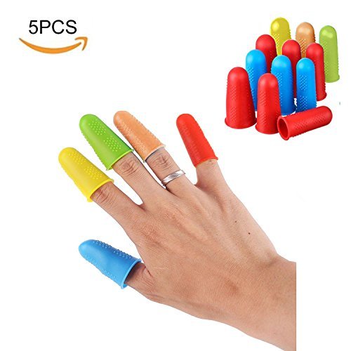 Pawaca Finger Protectors Silicone Non-Stick Finger Caps Covers for Hot Glue Sewing Resin Wax Rosin Honey Adhesives Scrapbooking – 5 Pieces Random Color